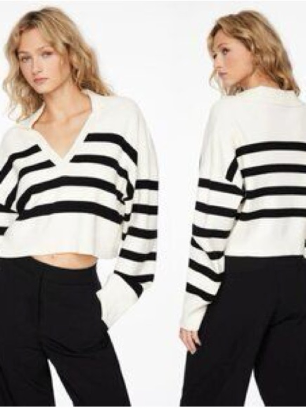 Dynamite Black & White Striped V-Neck Sweater